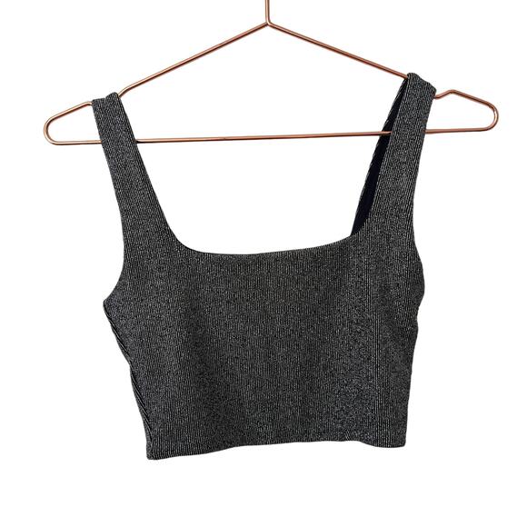 Aritzia Babaton Sculpt Knit Silver Metallic Sparkle Black Crop Tank Top Bralette - Picture 1 of 4